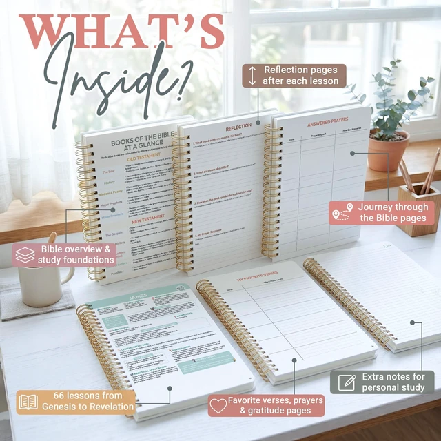 Alt view image 4 of 7 - Bible Study Guides 66 Pages Journal for Women, Spiral Notebook 8.5 x 11 Floral Prayer Devotional Supplies - Saints Label with Reflection Note, Prayer Prompts, Christian Gift Idea