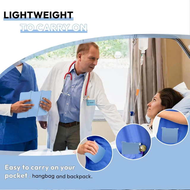 Alt view image 3 of 6 - Nursing Clipboard Foldable Without Edition Cheat Charts, 3 Layers Aluminum, Nurse Board w/Low Profile Clip&Pen Clip Pocket, Light Blue