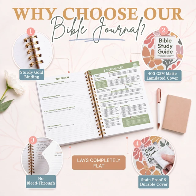 Alt view image 6 of 7 - Bible Study Guides 66 Pages Journal for Women, Spiral Notebook 8.5 x 11 Floral Prayer Devotional Supplies - Saints Label with Reflection Note, Prayer Prompts, Christian Gift Idea