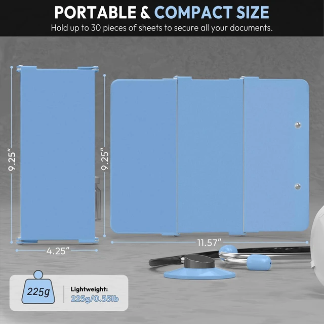 Alt view image 4 of 6 - Nursing Clipboard Foldable Without Edition Cheat Charts, 3 Layers Aluminum, Nurse Board w/Low Profile Clip&Pen Clip Pocket, Light Blue