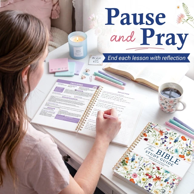 Alt view image 7 of 7 - Bible Study Guides 66 Pages Journal for Women, Spiral Notebook 8.5 x 11 Wildflower Prayer Devotional Supplies - Saints Label with Reflection Note, Prayer Prompts, Christian Gift Idea