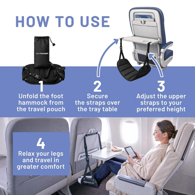 Alt view image 6 of 7 - Airplane Foot Hammock for Plane Travel Essentials - Airplane Travel Essentials, Long Flight Foot Rest - Plane Gadgets