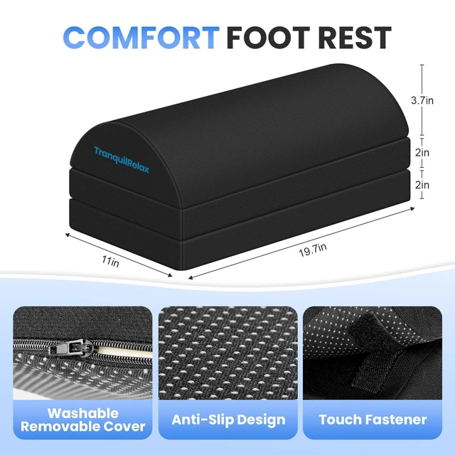 Alt view image 3 of 7 - Foot Rest Under Desk, 3-Height Adjustable Foot Stool, Black Desk foot rest, ergonomic foot support, machine-washable cover, non-slip bottom, gaming foot rest, office, car