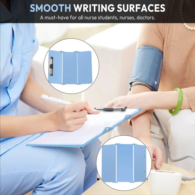 Alt view image 5 of 6 - Nursing Clipboard Foldable Without Edition Cheat Charts, 3 Layers Aluminum, Nurse Board w/Low Profile Clip&Pen Clip Pocket, Light Blue