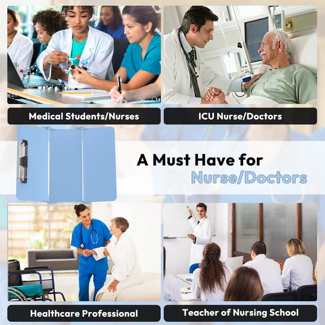 Alt view image 7 of 7 - Nursing Clipboard Foldable, Foldable Clipboard w/Nursing Edition Cheat Charts,3 Layers Aluminum, Nurse Clip Board w/Low Profile Clip&Pen Clip Pocket for Nurses and Doctors,Light Blue