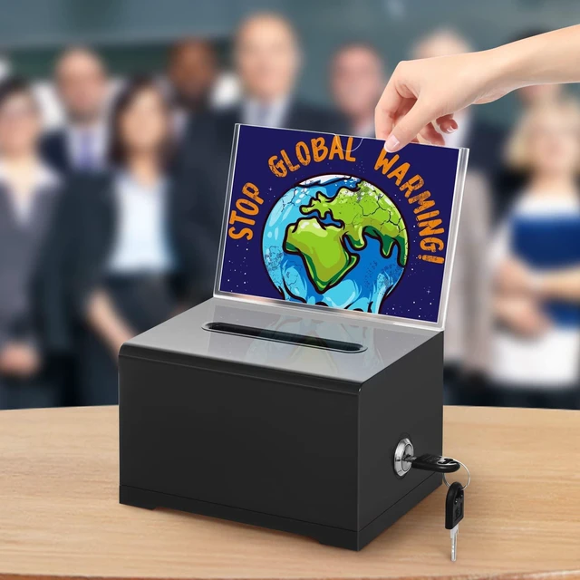 Alt view image 6 of 7 - Clear Donation Box With Lock, Acrylic Raffle Box & Tip Jar, 3 Pack 4x6" Sign Holders, Cash & Raffle Tickets Collection, Church Fundraising, School Voting & Office Tips, 6.2 x 4.6 x 4.0 In