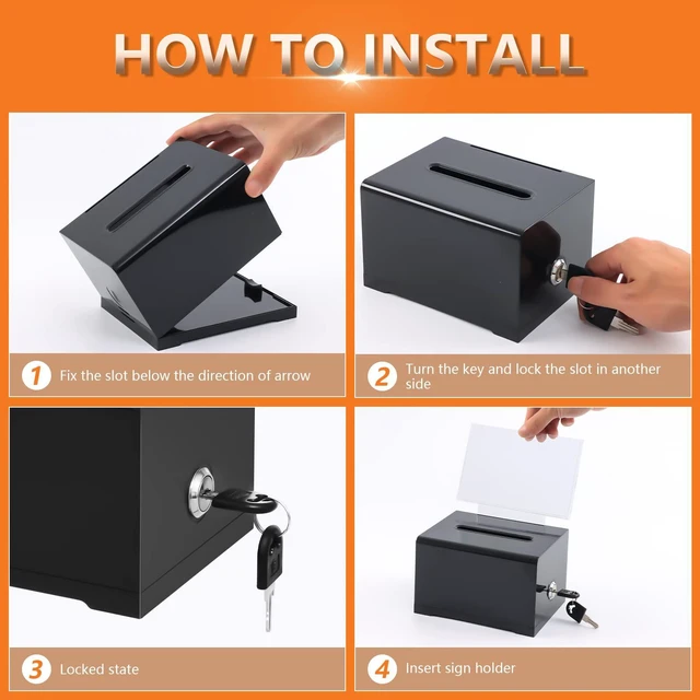 Alt view image 5 of 7 - Clear Donation Box With Lock, Acrylic Raffle Box & Tip Jar, 3 Pack 4x6" Sign Holders, Cash & Raffle Tickets Collection, Church Fundraising, School Voting & Office Tips, 6.2 x 4.6 x 4.0 In