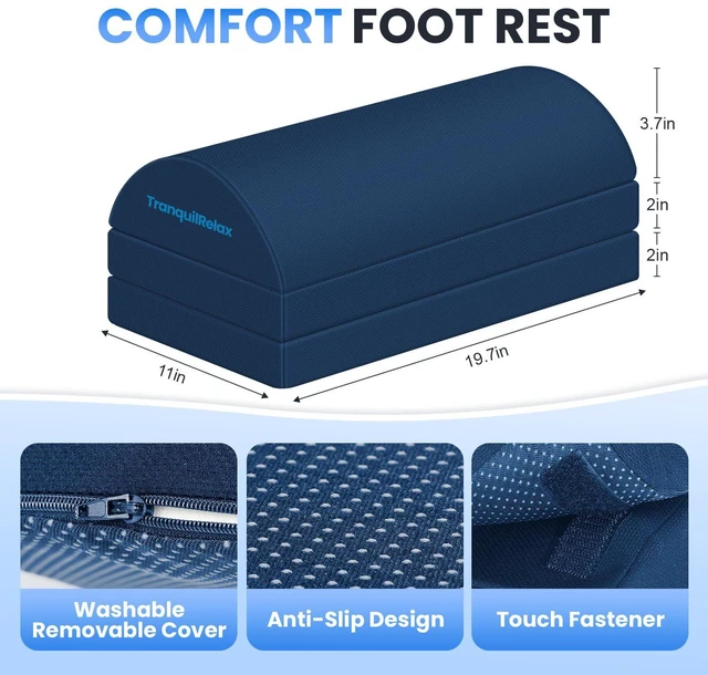 Alt view image 3 of 7 - Foot Rest Under Desk, 3-Height Adjustable Foot Stool, Blue Desk foot rest, ergonomic foot support, machine-washable cover, non-slip bottom, gaming foot rest, office, car