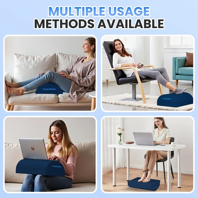 Alt view image 6 of 7 - Foot Rest Under Desk, 3-Height Adjustable Foot Stool, Blue Desk foot rest, ergonomic foot support, machine-washable cover, non-slip bottom, gaming foot rest, office, car