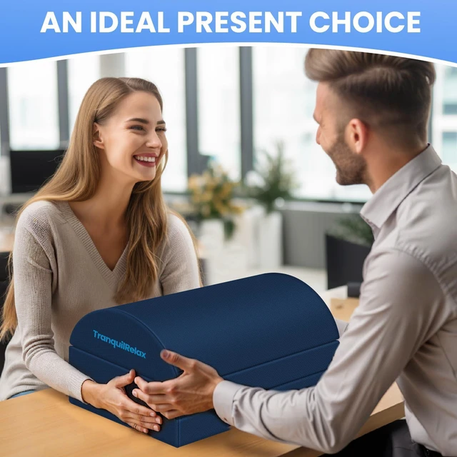 Alt view image 7 of 7 - Foot Rest Under Desk, 3-Height Adjustable Foot Stool, Blue Desk foot rest, ergonomic foot support, machine-washable cover, non-slip bottom, gaming foot rest, office, car