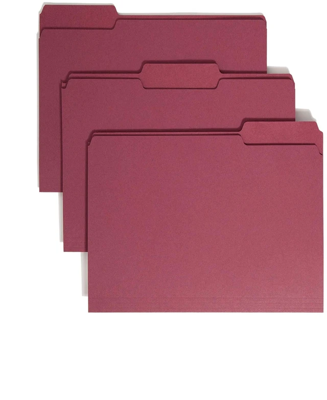 Main image of Colored File Folder, 1/3-Cut Tab, Letter Size, Maroon, 100 per Box (13093)