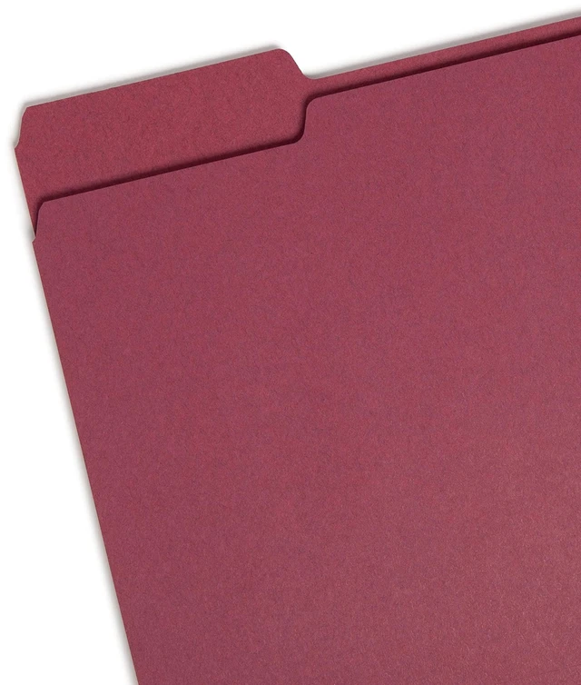 Alt view image 2 of 6 - Colored File Folder, 1/3-Cut Tab, Letter Size, Maroon, 100 per Box (13093)