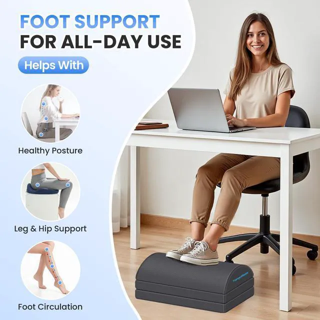 Alt view image 4 of 7 - Foot Rest Under Desk, 3-Height Adjustable Foot Stool, Gray Desk foot rest, ergonomic foot support, machine-washable cover, non-slip bottom, gaming foot rest, office, car