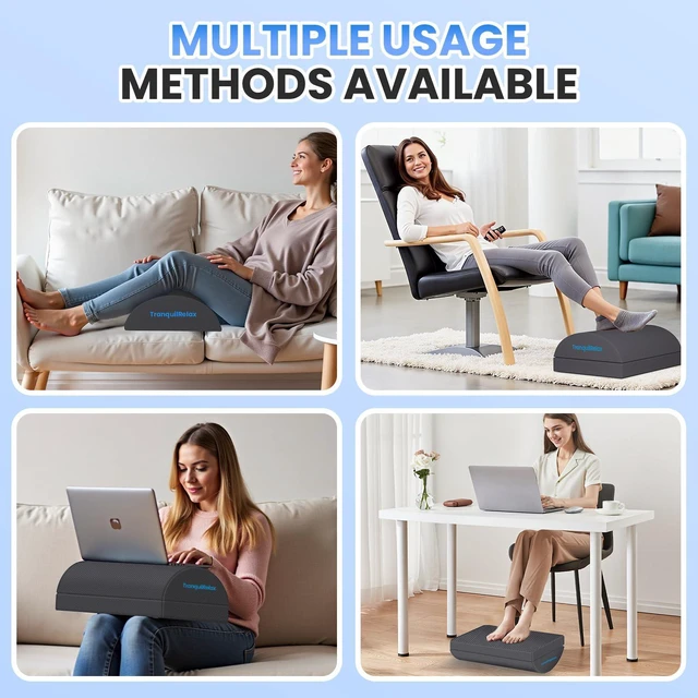 Alt view image 6 of 7 - Foot Rest Under Desk, 3-Height Adjustable Foot Stool, Gray Desk foot rest, ergonomic foot support, machine-washable cover, non-slip bottom, gaming foot rest, office, car