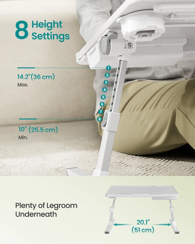 Alt view image 6 of 7 - Bed Laptop Desk, Foldable, Adjustable Height, 15.7 x 22 Inches Portable Bed Sofa Table, Large Desktop, 120° Stepless Tilt, Cup Holder, Tray, Gray, ISLAND Collection ULLD113GZ01