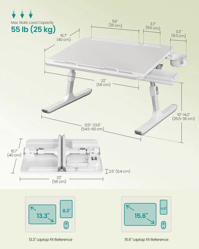 Alt view image 7 of 7 - Bed Laptop Desk, Foldable, Adjustable Height, 15.7 x 22 Inches Portable Bed Sofa Table, Large Desktop, 120° Stepless Tilt, Cup Holder, Tray, Gray, ISLAND Collection ULLD113GZ01