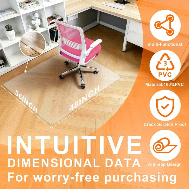 Alt view image 2 of 7 - Clear Chair Mat for Hard Floor, 36" x 48" Heavy Duty Desk Mat, Rectangle Durable Thick PVC, Anti-slip Grip Backing, Smooth Rolling Surface, Scratch-resistant Surface