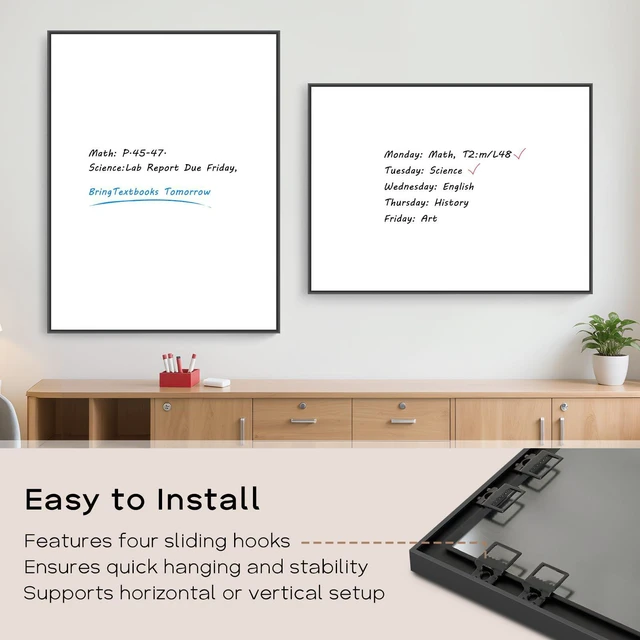 Alt view image 5 of 7 - Large Magnetic Whiteboard, 48" x 36" Dry Erase White Board for Wall Black Aluminum Frame, Easy to Write and Erase, Wall Mounted, Presentation Board, for Home, Office, School, Kitchen