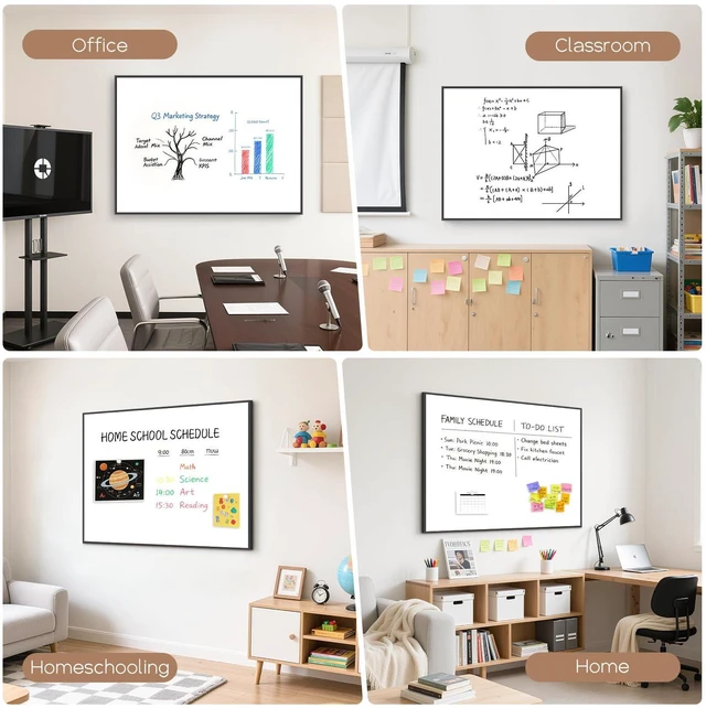 Alt view image 7 of 7 - Large Magnetic Whiteboard, 48" x 36" Dry Erase White Board for Wall Black Aluminum Frame, Easy to Write and Erase, Wall Mounted, Presentation Board, for Home, Office, School, Kitchen