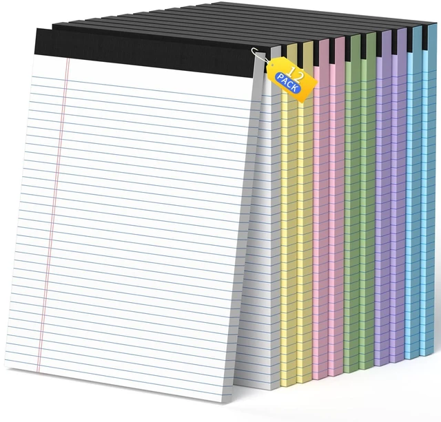 Main image of Legal Pads 8.5 X11, Narrow Ruled Notepads, 12 Pack, 50 Sheet/Pad Colored Legal Pads, Tear Off Notepad, Perforated Writing Pad, Notebook Paper College Ruled, Notepads For Office Home School