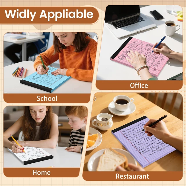 Alt view image 6 of 6 - Legal Pads 8.5 X11, Narrow Ruled Notepads, 12 Pack, 50 Sheet/Pad Colored Legal Pads, Tear Off Notepad, Perforated Writing Pad, Notebook Paper College Ruled, Notepads For Office Home School