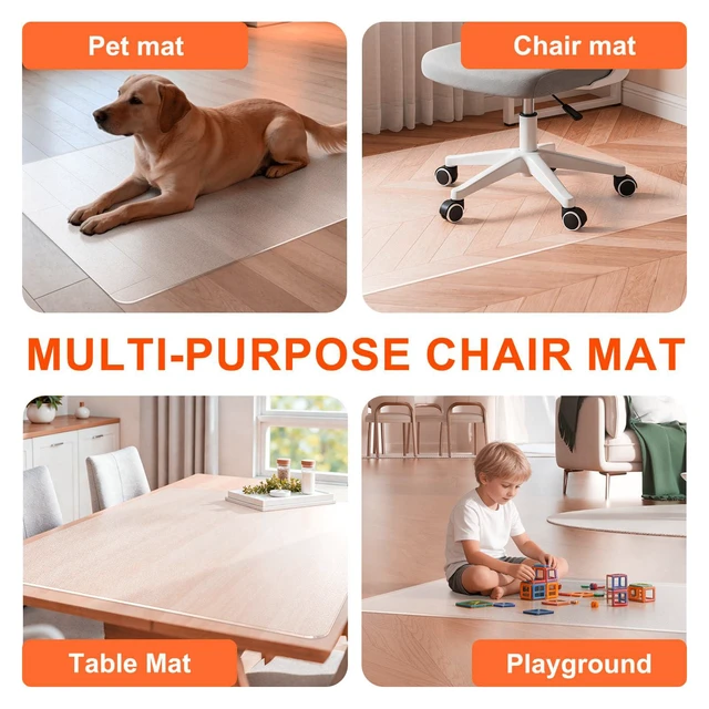 Alt view image 7 of 7 - Clear Chair Mat for Hard Floor, 36" x 48" Heavy Duty Desk Mat, Rectangle Durable Thick PVC, Anti-slip Grip Backing, Smooth Rolling Surface, Scratch-resistant Surface