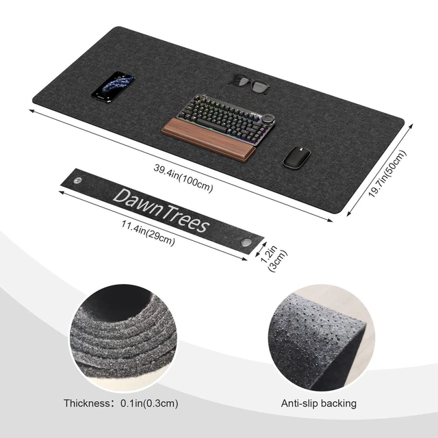 Alt view image 2 of 7 - Large Felt Desk Mat,39.4''x19.69'' Full Keyboard and Mouse Pad Non-Slip Computer Desk Mat for Home and Office,100x50CM Felt Desk Pad Protector (Dark Gray)
