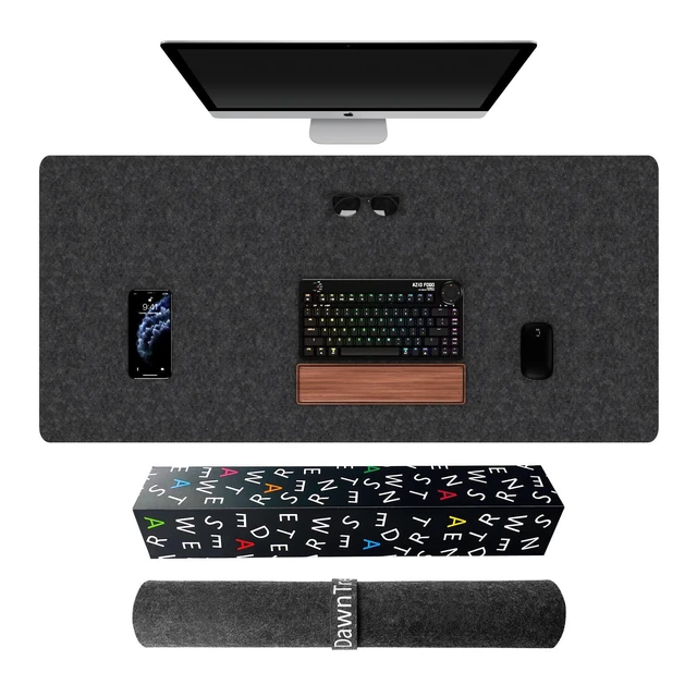 Alt view image 7 of 7 - Large Felt Desk Mat,39.4''x19.69'' Full Keyboard and Mouse Pad Non-Slip Computer Desk Mat for Home and Office,100x50CM Felt Desk Pad Protector (Dark Gray)
