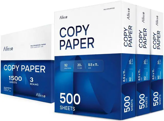 Main image of Printer Paper - 8.5 x 11 White Letter Size Copy Paper, 3 Reams 1500 Sheets 20 lb Printing Paper for Documents Writing, Drawing, Smooth, 92 Bright | Home, School, Office Supplies | Made in USA