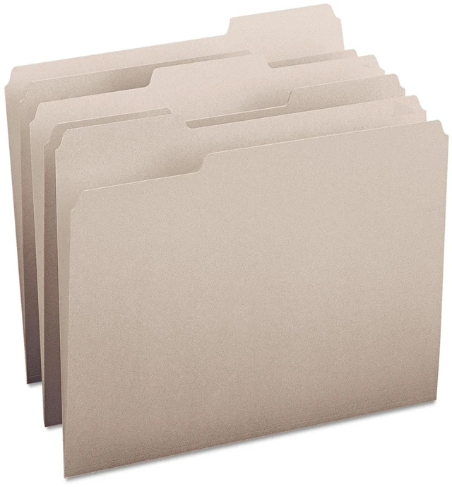 Main image of Colored File Folder, 1/3-Cut Tab, Letter Size, Gray, 100 per Box (12343)