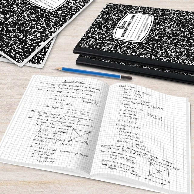 Alt view image 7 of 7 - 5 Pack Graph Paper Composition Notebooks, Black Graph Notebooks Quad Ruled Composition Notebook, 200 Pages (100 Sheets), 9-3/4 x 7-1/2, 4x4 Grid Composition Notebook, Sewn Hard Cover