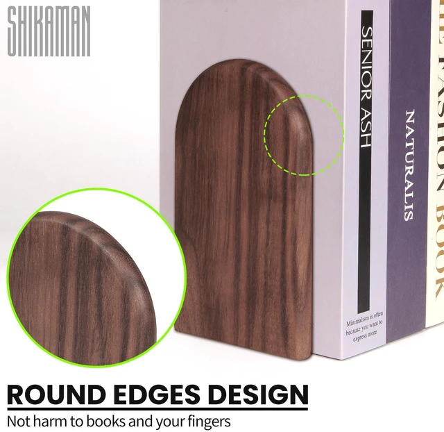 Alt view image 3 of 6 - Book Ends,2 Pair Large Bookends Wood Book Ends Universal Economy Bookend (2, Large)