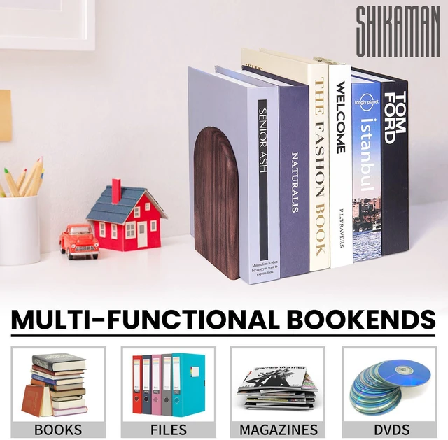 Alt view image 6 of 6 - Book Ends,2 Pair Large Bookends Wood Book Ends Universal Economy Bookend (2, Large)