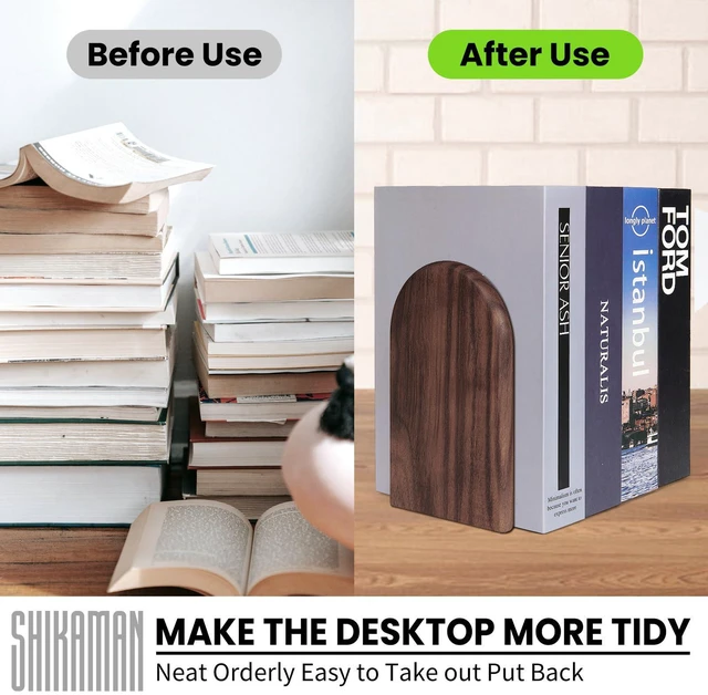 Alt view image 5 of 6 - Book Ends,2 Pair Large Bookends Wood Book Ends Universal Economy Bookend (2, Large)