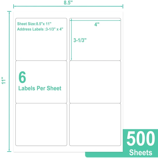 Alt view image 2 of 7 - L LIKED 3-1/3"x4 Bulk Matte Sticker Labels 3000 Labels 500 Sheets Printable, white, strong adhesive, laser/inkjet compatible, 6 per sheet, multipurpose for shipping, address & warehouse