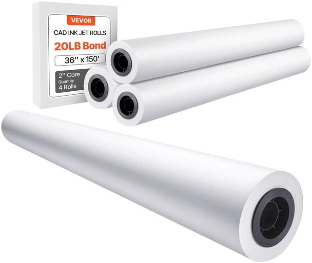 Main image of Wide Format Paper, 36 in x 150 ft Plotter Paper, 4 Rolls CAD Bond Rolls with 2 in Core, 20 LB Bond Paper Rolls, Idea for CAD Drawings, Engineering Plans, GIS Maps & Architectural Designs