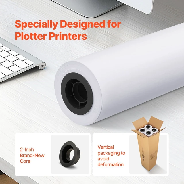 Alt view image 2 of 7 - Wide Format Paper, 36 in x 150 ft Plotter Paper, 4 Rolls CAD Bond Rolls with 2 in Core, 20 LB Bond Paper Rolls, Idea for CAD Drawings, Engineering Plans, GIS Maps & Architectural Designs