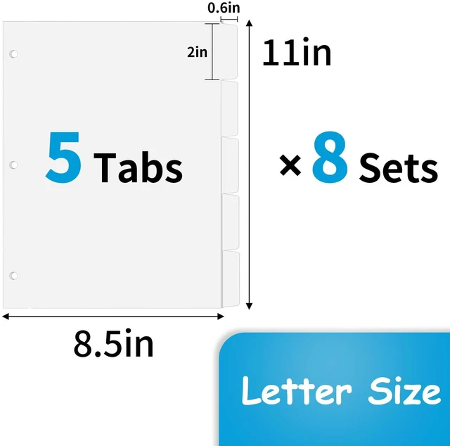 Alt view image 2 of 7 - Binder Dividers for 3 Ring Binder, 1/5 Cut Tabs, Letter Size Blank Dividers Write On Page with 5 Big Tabs for School Office Home, 8 Sets, 40 Dividers, White