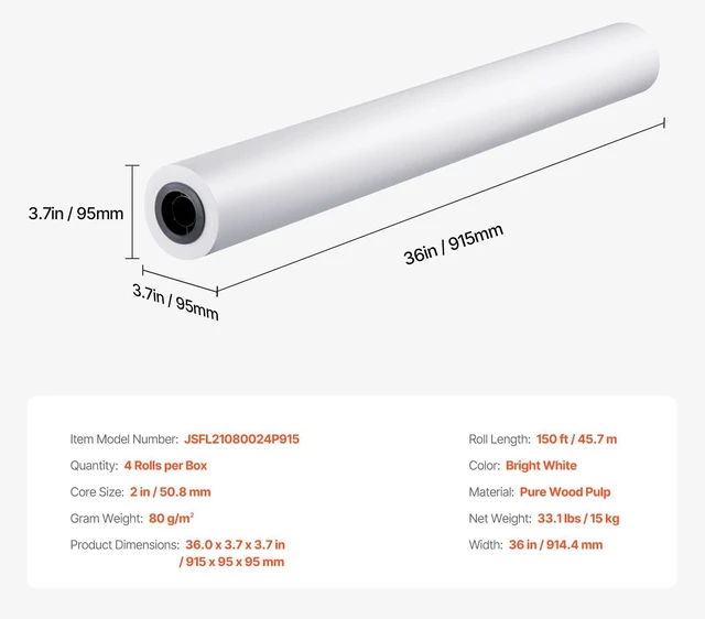 Alt view image 7 of 7 - Wide Format Paper, 36 in x 150 ft Plotter Paper, 4 Rolls CAD Bond Rolls with 2 in Core, 20 LB Bond Paper Rolls, Idea for CAD Drawings, Engineering Plans, GIS Maps & Architectural Designs