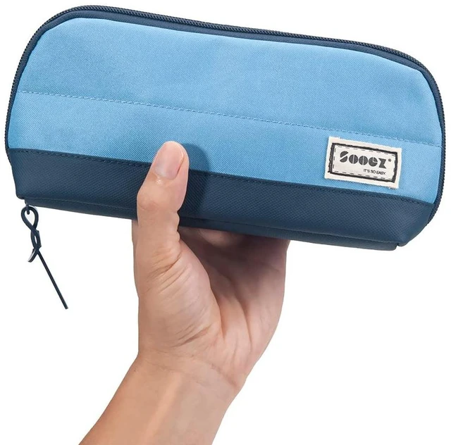 Main image of Wide-Opening Pencil Pen Case, Lightweight & Spacious Pencil Pouch Zipper Stationery Bag, Aesthetic Supply with Triangular Design for Adults, Blue