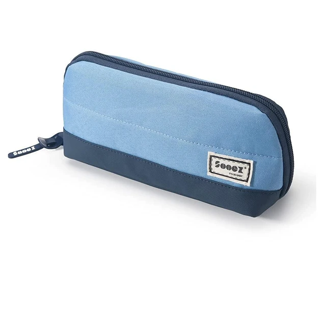 Alt view image 2 of 5 - Wide-Opening Pencil Pen Case, Lightweight & Spacious Pencil Pouch Zipper Stationery Bag, Aesthetic Supply with Triangular Design for Adults, Blue