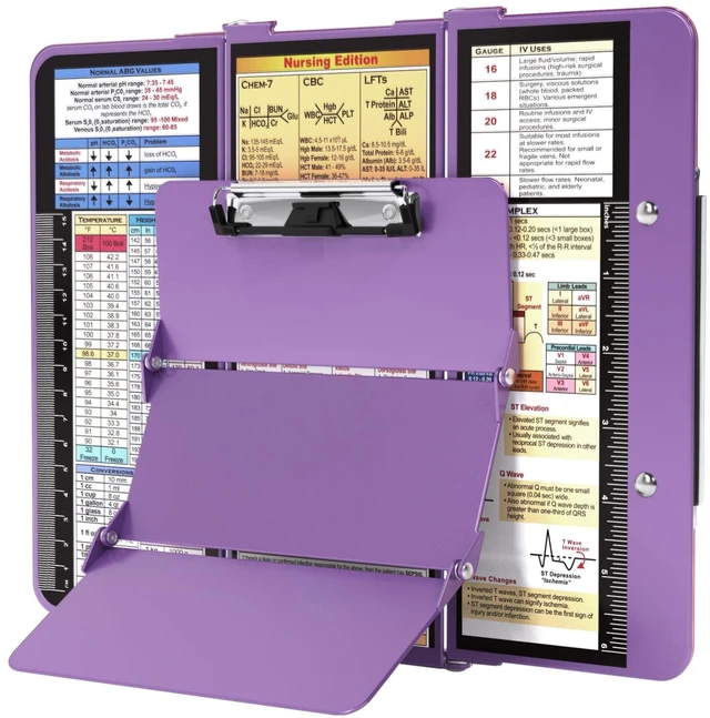Main image of Nursing Clipboard Foldable, Foldable Clipboard w/Nursing Edition Medical Charts, 3 Layers Aluminum, Nurse Clip Board w/Low Profile Clip&Pen Clip for Students, Nurses and Doctors, Purple