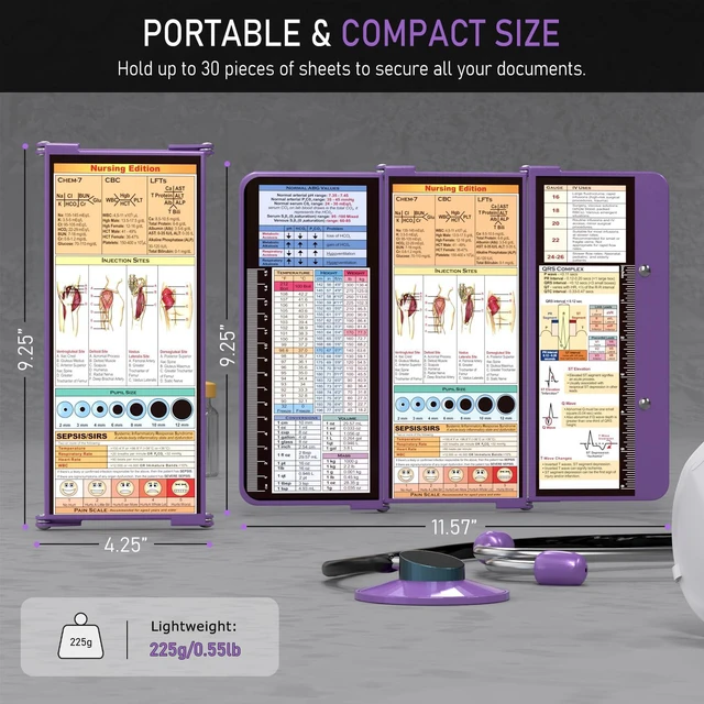 Alt view image 2 of 7 - Nursing Clipboard Foldable, Foldable Clipboard w/Nursing Edition Medical Charts, 3 Layers Aluminum, Nurse Clip Board w/Low Profile Clip&Pen Clip for Students, Nurses and Doctors, Purple