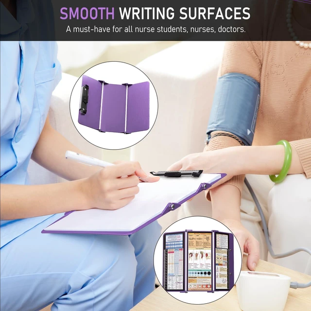 Alt view image 4 of 7 - Nursing Clipboard Foldable, Foldable Clipboard w/Nursing Edition Medical Charts, 3 Layers Aluminum, Nurse Clip Board w/Low Profile Clip&Pen Clip for Students, Nurses and Doctors, Purple