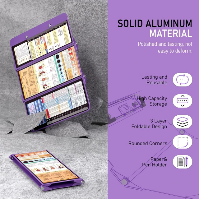 Alt view image 3 of 7 - Nursing Clipboard Foldable, Foldable Clipboard w/Nursing Edition Medical Charts, 3 Layers Aluminum, Nurse Clip Board w/Low Profile Clip&Pen Clip for Students, Nurses and Doctors, Purple
