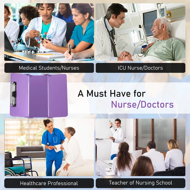 Alt view image 7 of 7 - Nursing Clipboard Foldable, Foldable Clipboard w/Nursing Edition Medical Charts, 3 Layers Aluminum, Nurse Clip Board w/Low Profile Clip&Pen Clip for Students, Nurses and Doctors, Purple