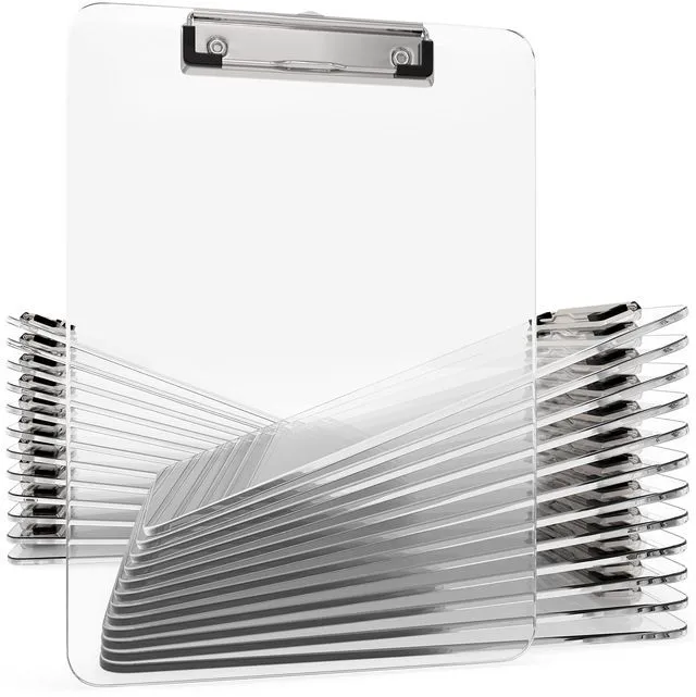 Main image of Acrylic Clipboards 12.5 x 9, Clear 25 Pack Letter Size Clip Boards with Low Profile Metal Clips, Hold up to 100 Sheets, Lightweight Set for Classroom, School, Office and Home