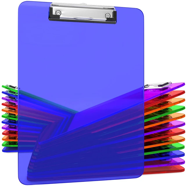 Main image of Acrylic Clipboards 12.5 x 9, Transparent Assorted Colors 25 Pack Letter Size Clipboards with Low Profile Metal Clips, Hold up to 100 Sheets, Lightweight Set for Classroom, School, Office & Home