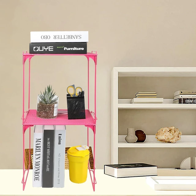 Alt view image 2 of 6 - Locker Organizer Shelf, Stackable, Extra Tall, Fits Standard Size School Lockers (Pink 2 Pack)