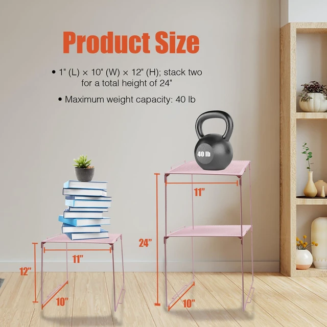 Alt view image 3 of 6 - Locker Organizer Shelf, Stackable, Extra Tall, Fits Standard Size School Lockers (Pink 2 Pack)